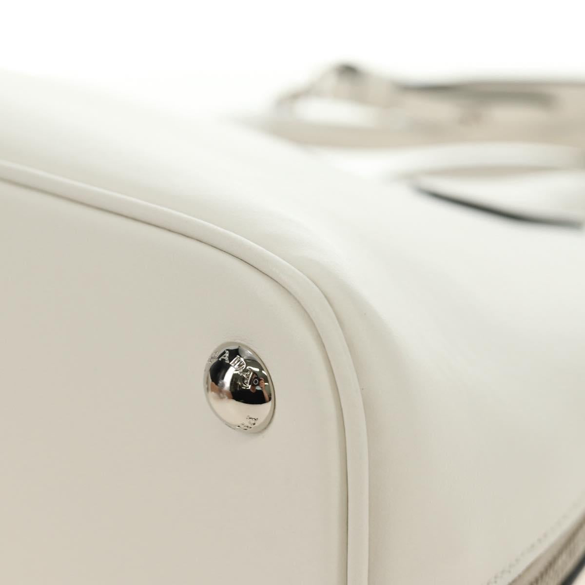PRADA Hand Bag Leather 2way White Silver Auth 190398SAM