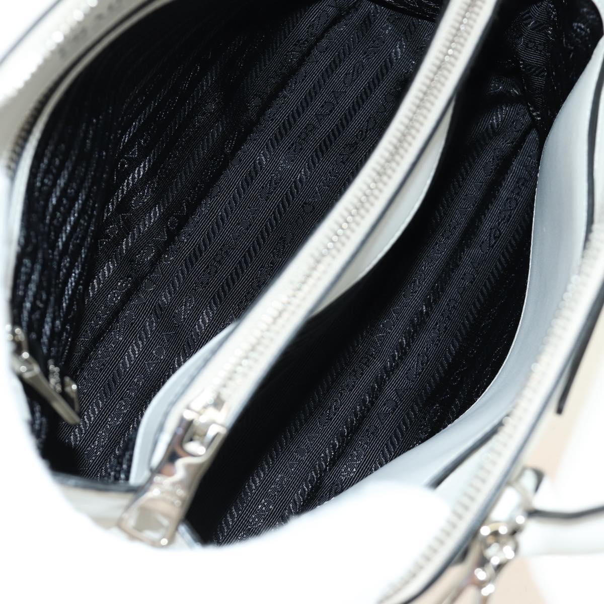PRADA Hand Bag Leather 2way White Silver Auth 190398SAM