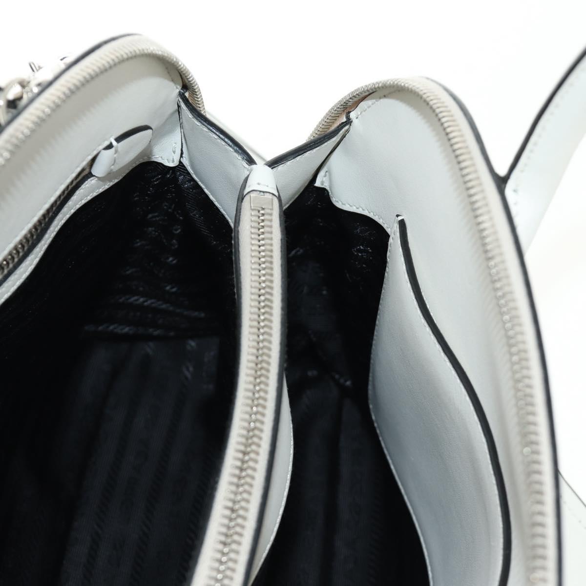 PRADA Hand Bag Leather 2way White Silver Auth 190398SAM