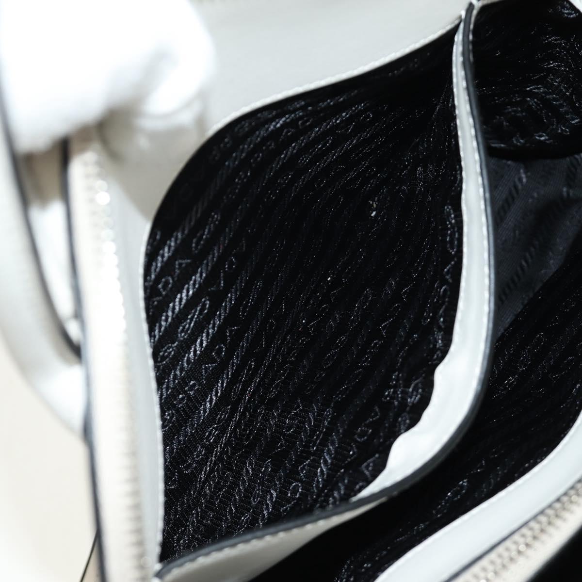 PRADA Hand Bag Leather 2way White Silver Auth 190398SAM