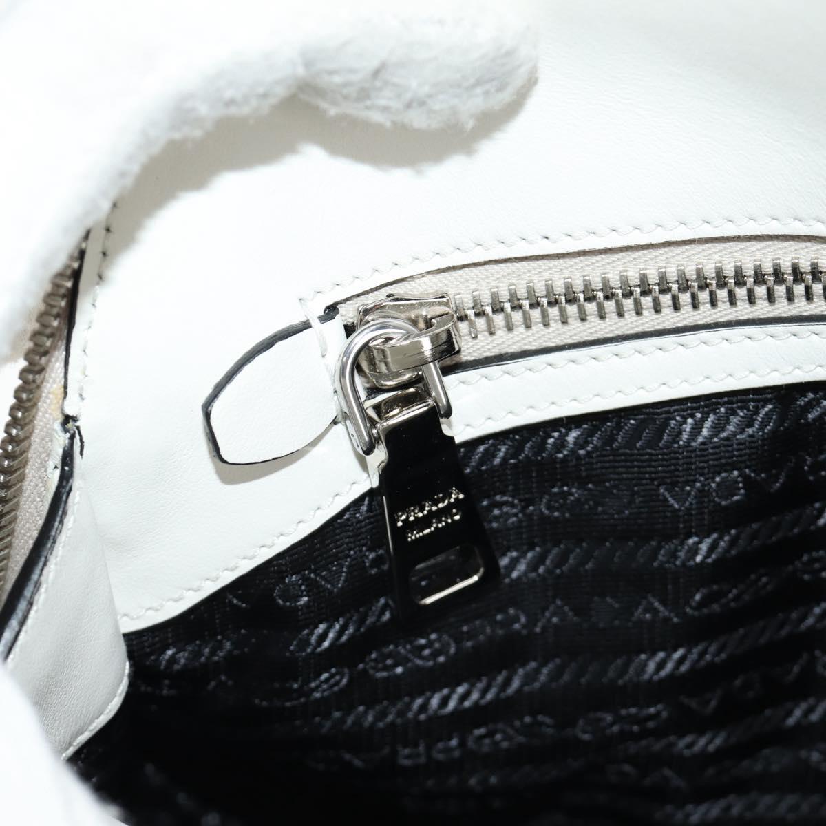 PRADA Hand Bag Leather 2way White Silver Auth 190398SAM