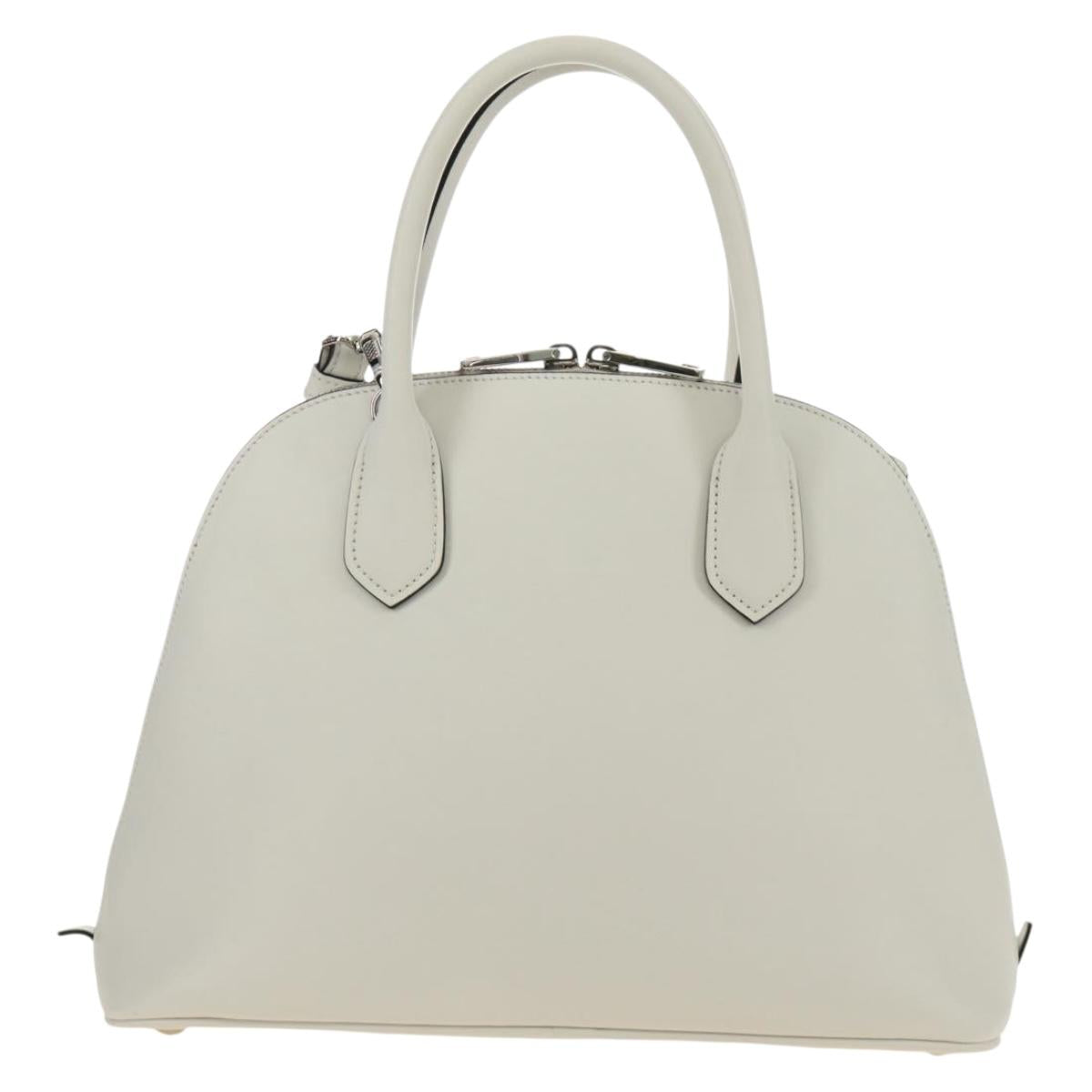 PRADA Hand Bag Leather 2way White Silver Auth 190398SAM