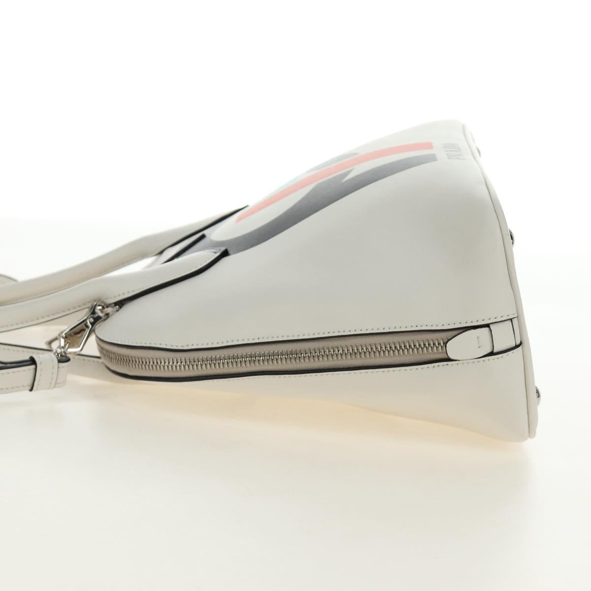 PRADA Hand Bag Leather 2way White Silver Auth 190398SAM