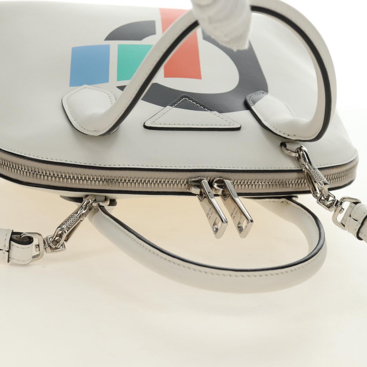 PRADA Hand Bag Leather 2way White Silver Auth 190398SAM