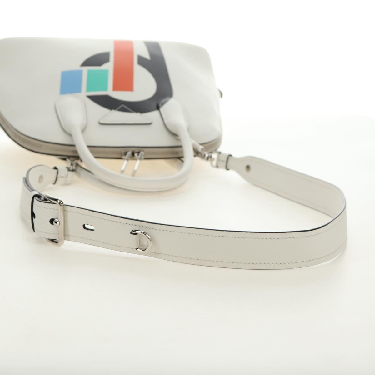 PRADA Hand Bag Leather 2way White Silver Auth 190398SAM