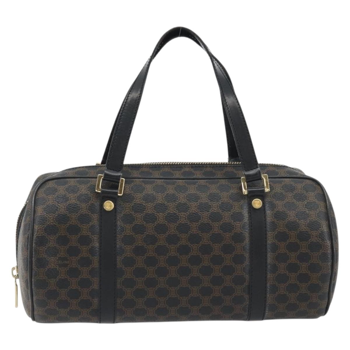 CELINE Macadam Canvas Mini Boston Bag PVC Black Gold Auth 190399A