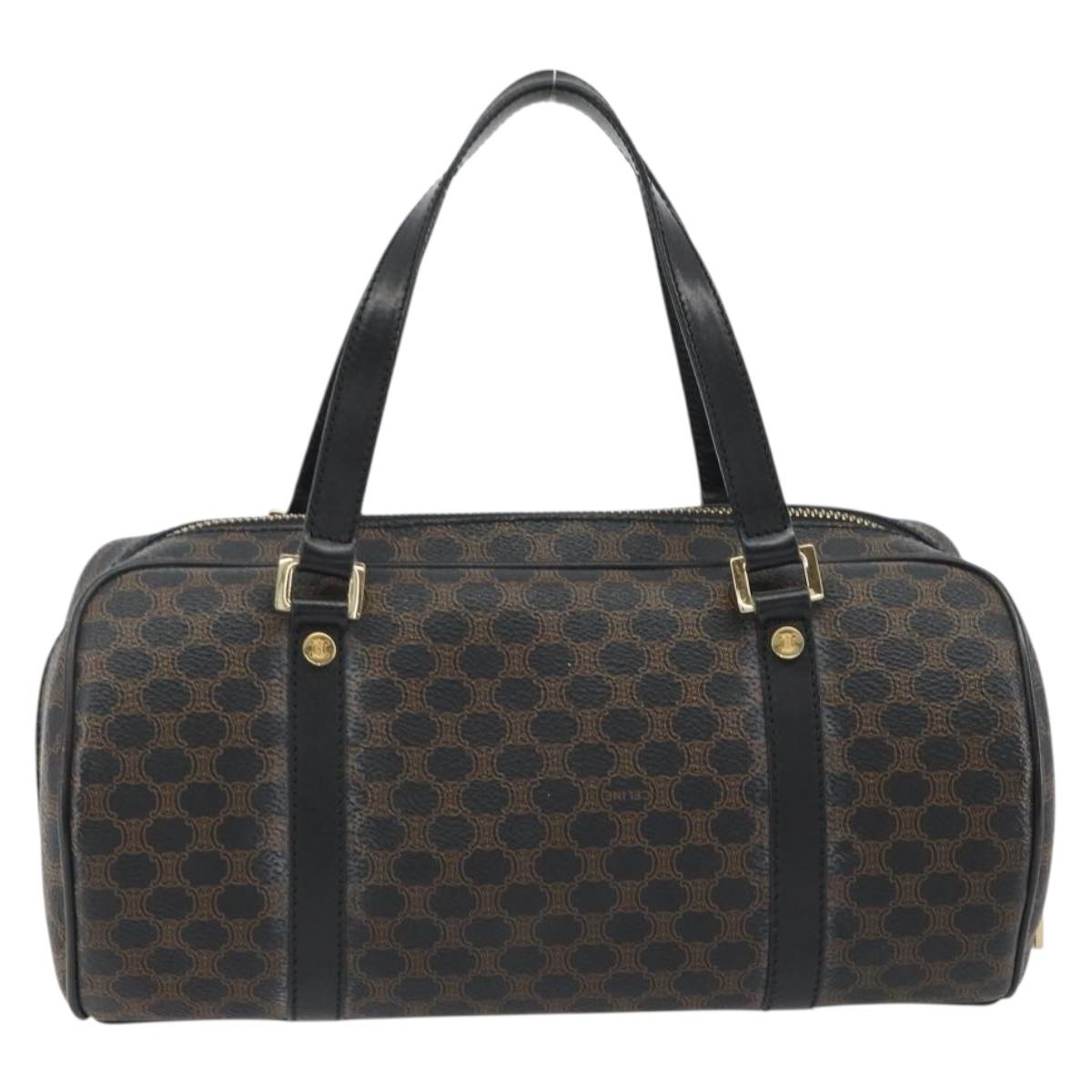 CELINE Macadam Canvas Mini Boston Bag PVC Black Gold Auth 190399A