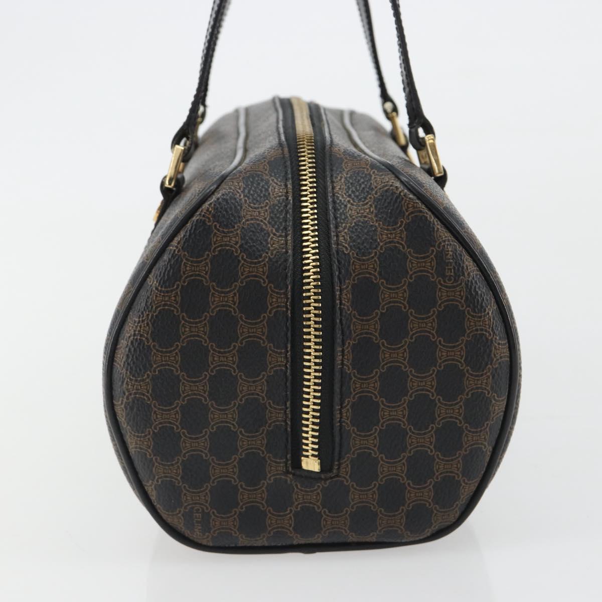 CELINE Macadam Canvas Mini Boston Bag PVC Black Gold Auth 190399A