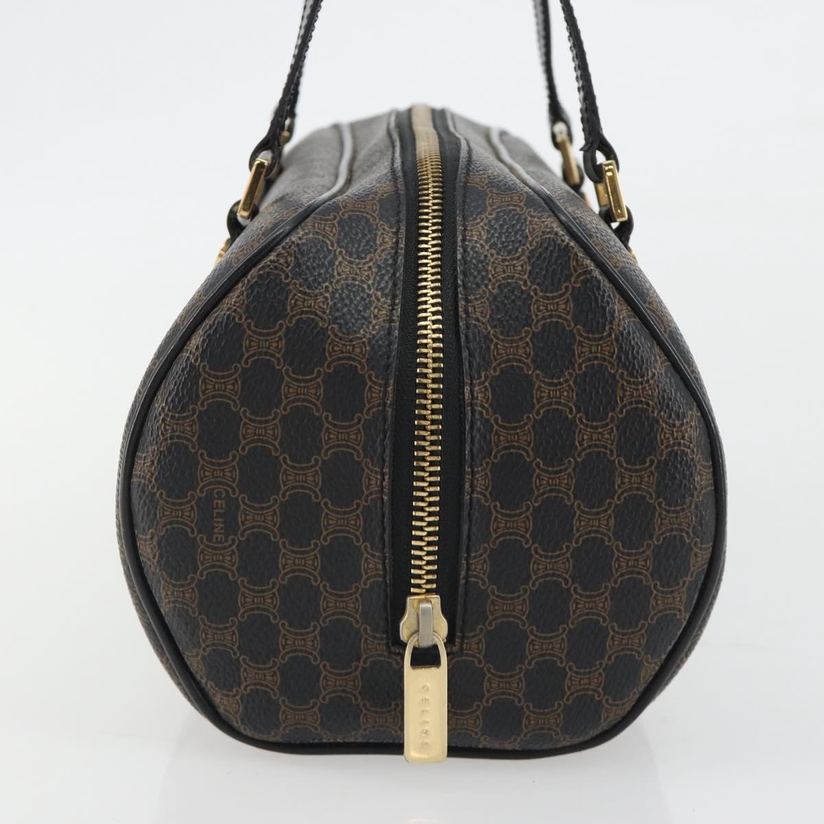 CELINE Macadam Canvas Mini Boston Bag PVC Black Gold Auth 190399A