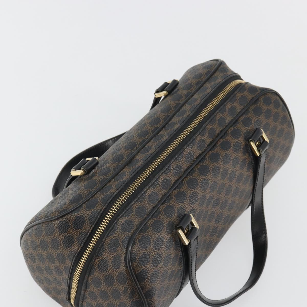 CELINE Macadam Canvas Mini Boston Bag PVC Black Gold Auth 190399A