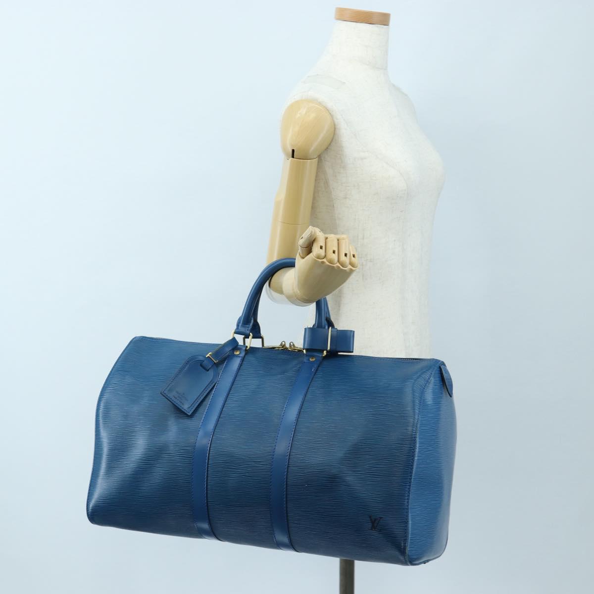 LOUIS VUITTON Epi Keepall 45 Boston Bag Blue M42975 LV Auth 190402V