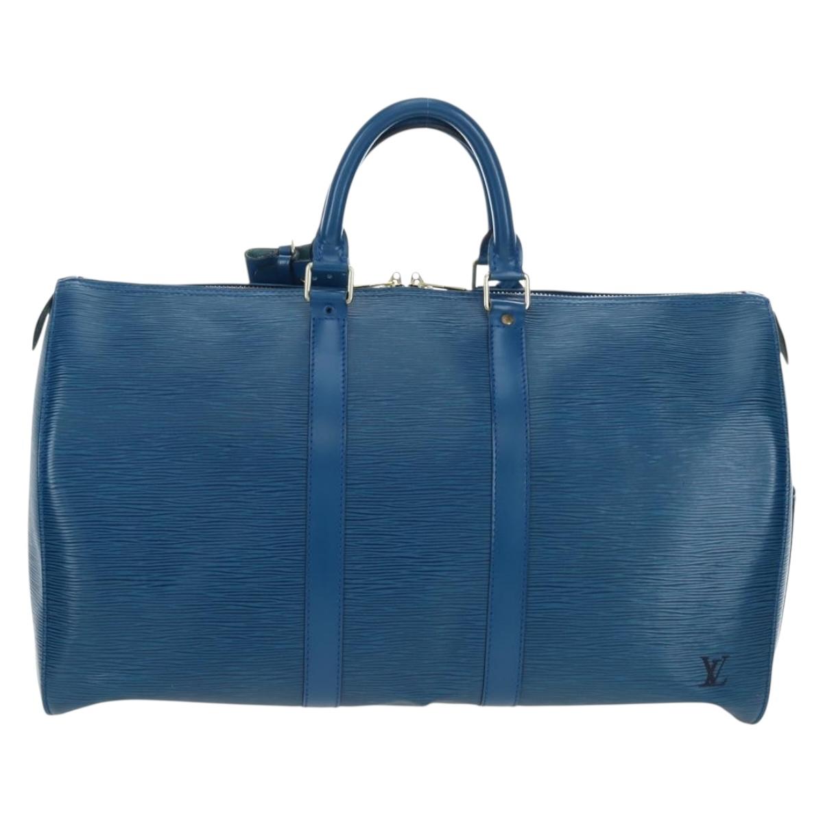 LOUIS VUITTON Epi Keepall 45 Boston Bag Blue M42975 LV Auth 190402V