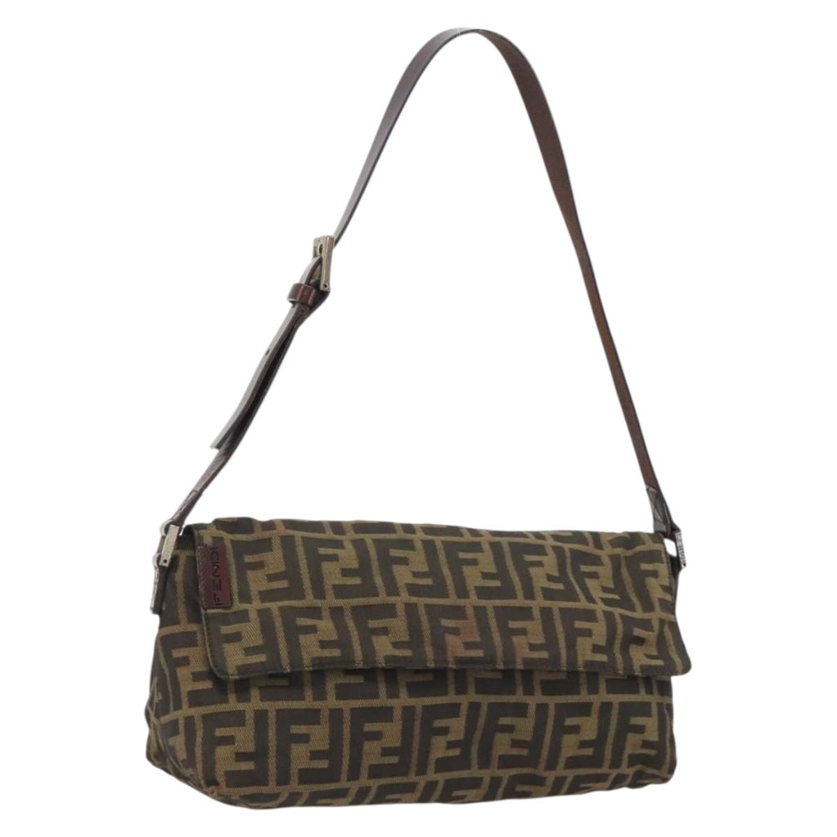 FENDI Zucca Canvas Shoulder Bag Brown Black Auth 190406