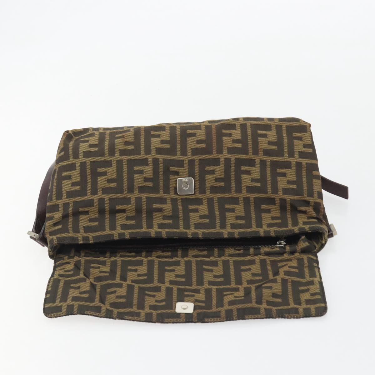 FENDI Zucca Canvas Shoulder Bag Brown Black Auth 190406
