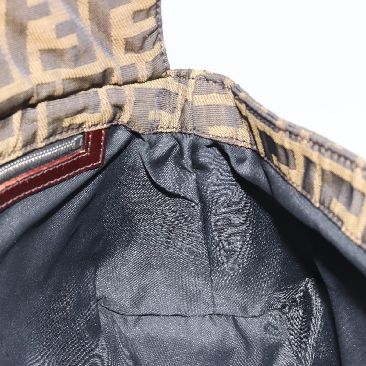 FENDI Zucca Canvas Shoulder Bag Brown Black Auth 190406