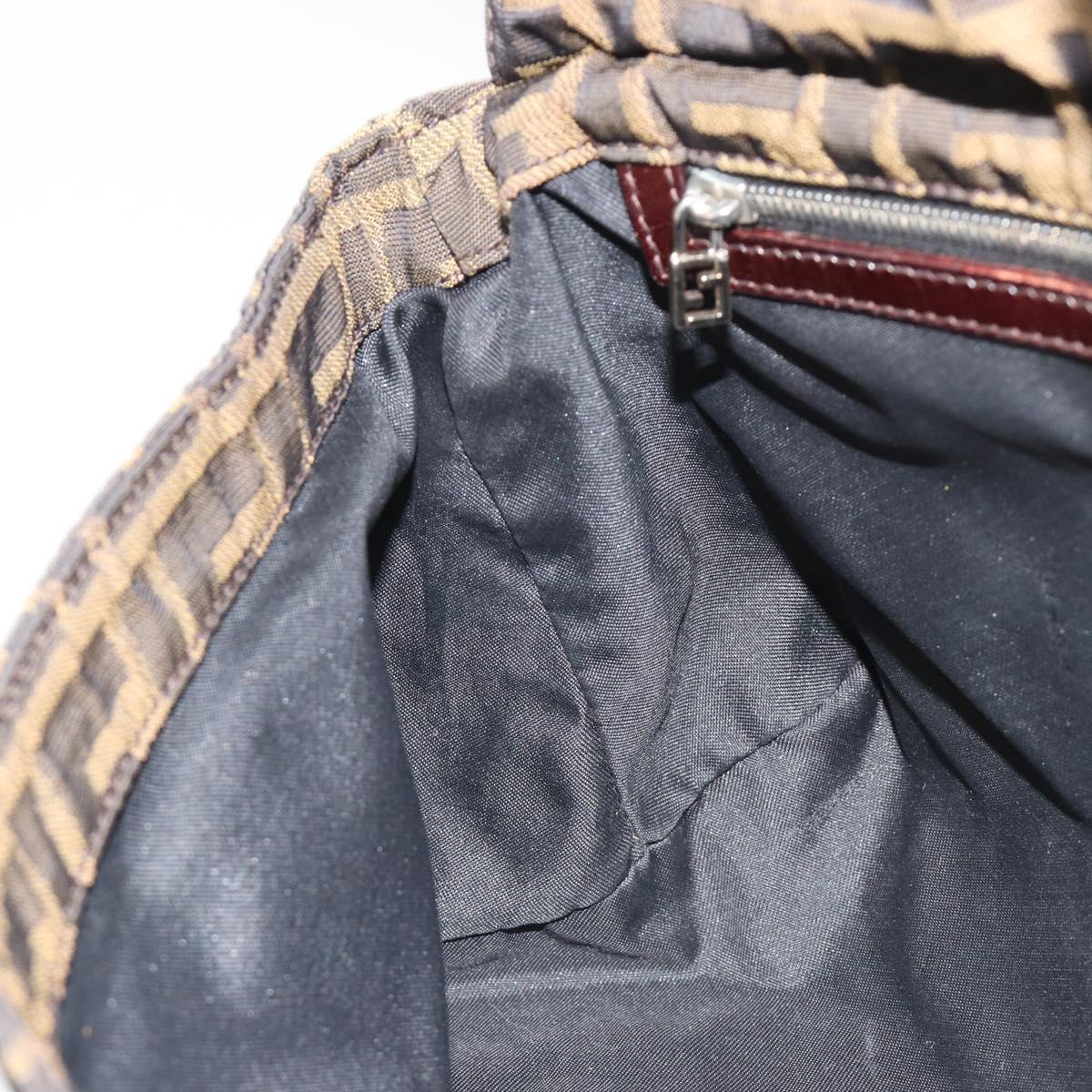 FENDI Zucca Canvas Shoulder Bag Brown Black Auth 190406
