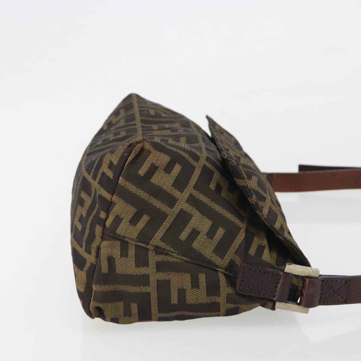 FENDI Zucca Canvas Shoulder Bag Brown Black Auth 190406