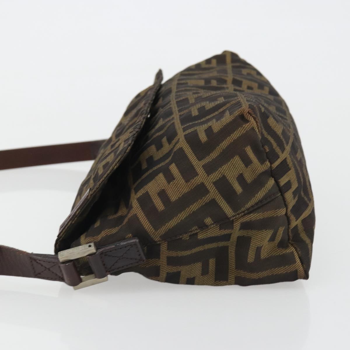 FENDI Zucca Canvas Shoulder Bag Brown Black Auth 190406