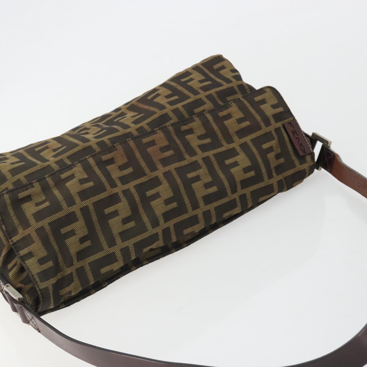 FENDI Zucca Canvas Shoulder Bag Brown Black Auth 190406