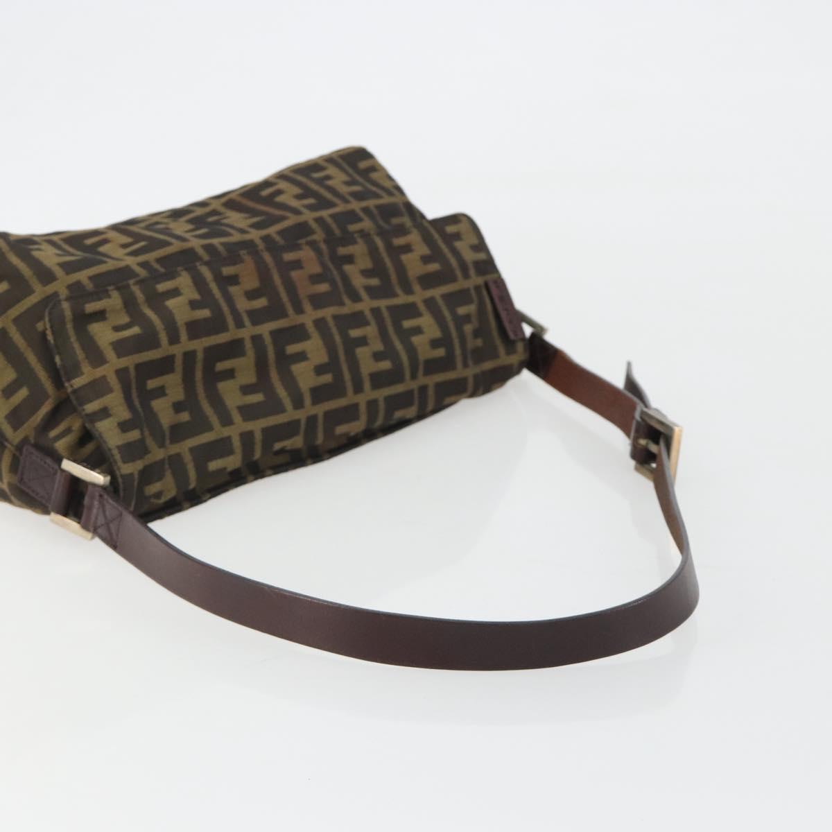 FENDI Zucca Canvas Shoulder Bag Brown Black Auth 190406