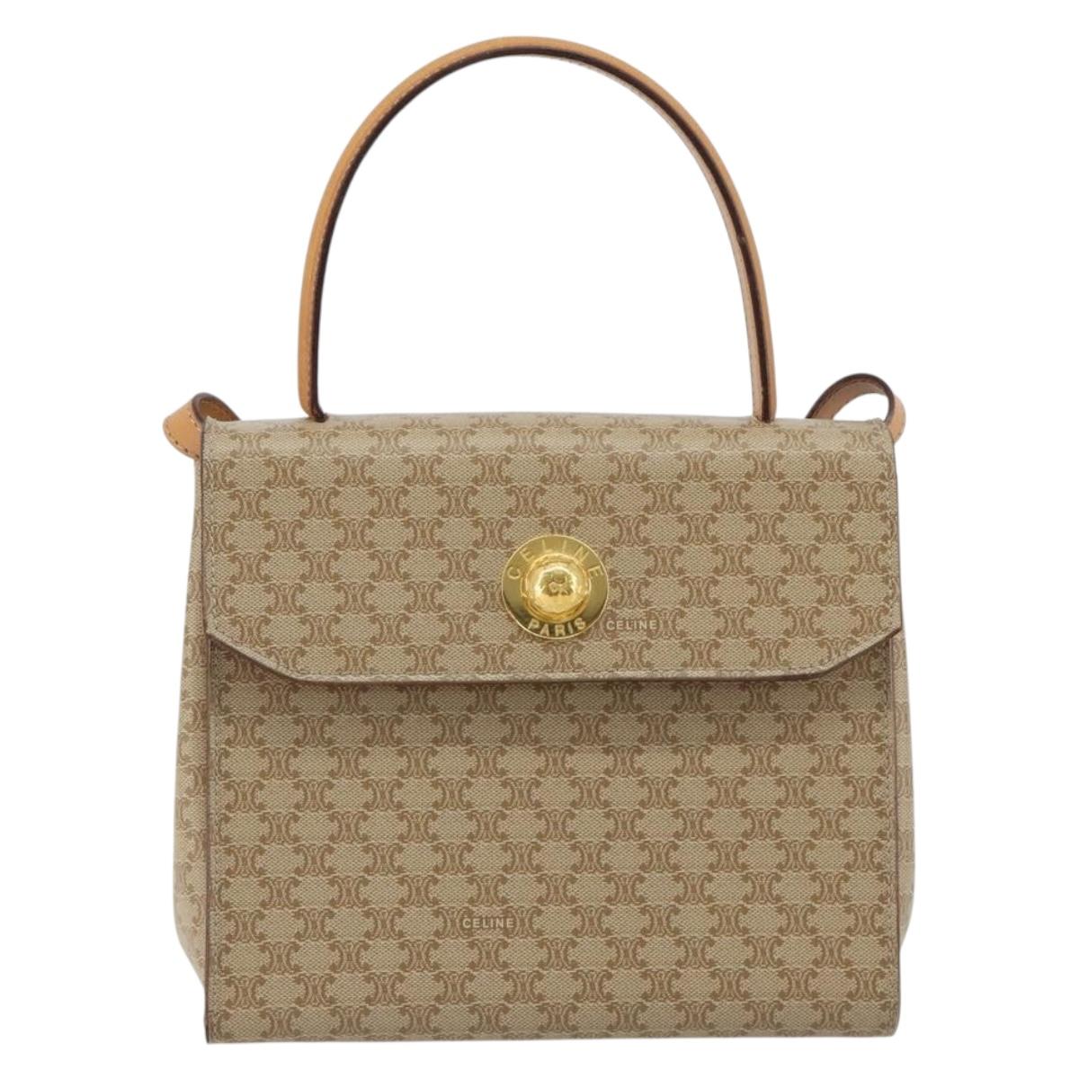 CELINE Macadam Canvas Star Ball Hand Bag PVC 2way Beige Gold Auth 190408A