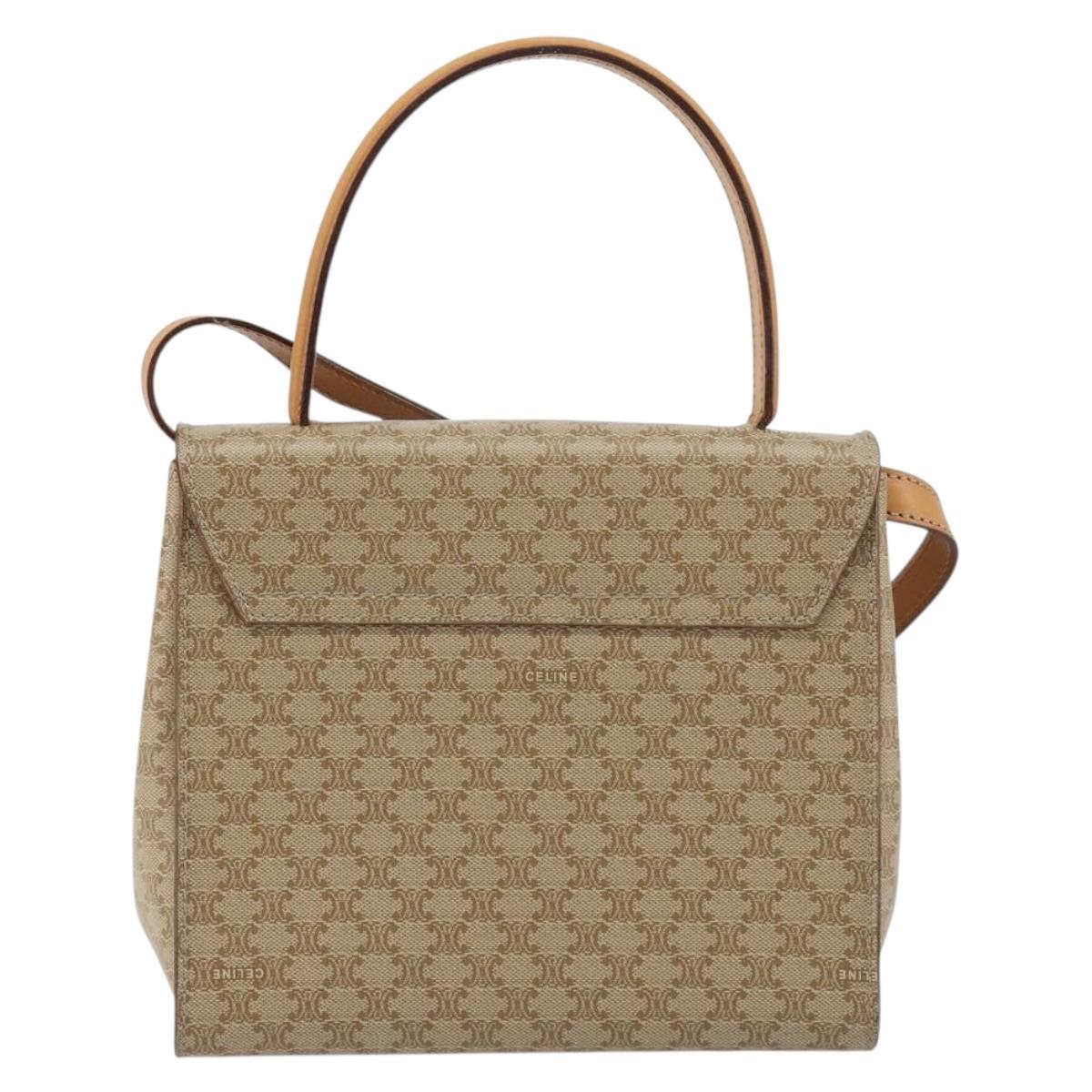 CELINE Macadam Canvas Star Ball Hand Bag PVC 2way Beige Gold Auth 190408A