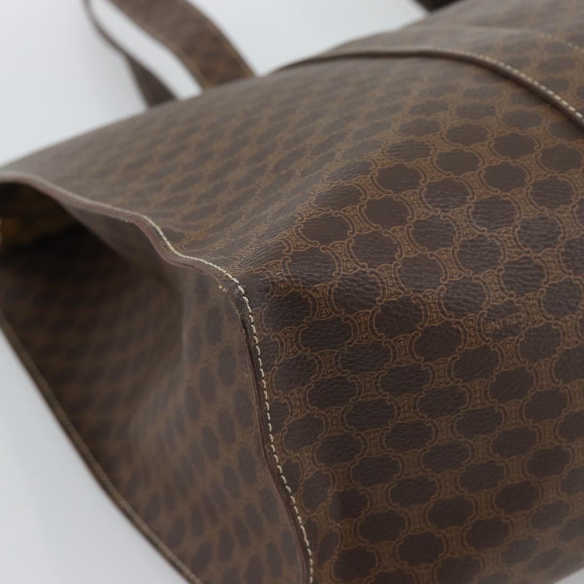 CELINE Macadam Canvas Tote Bag PVC Leather Brown Gold Auth 190411