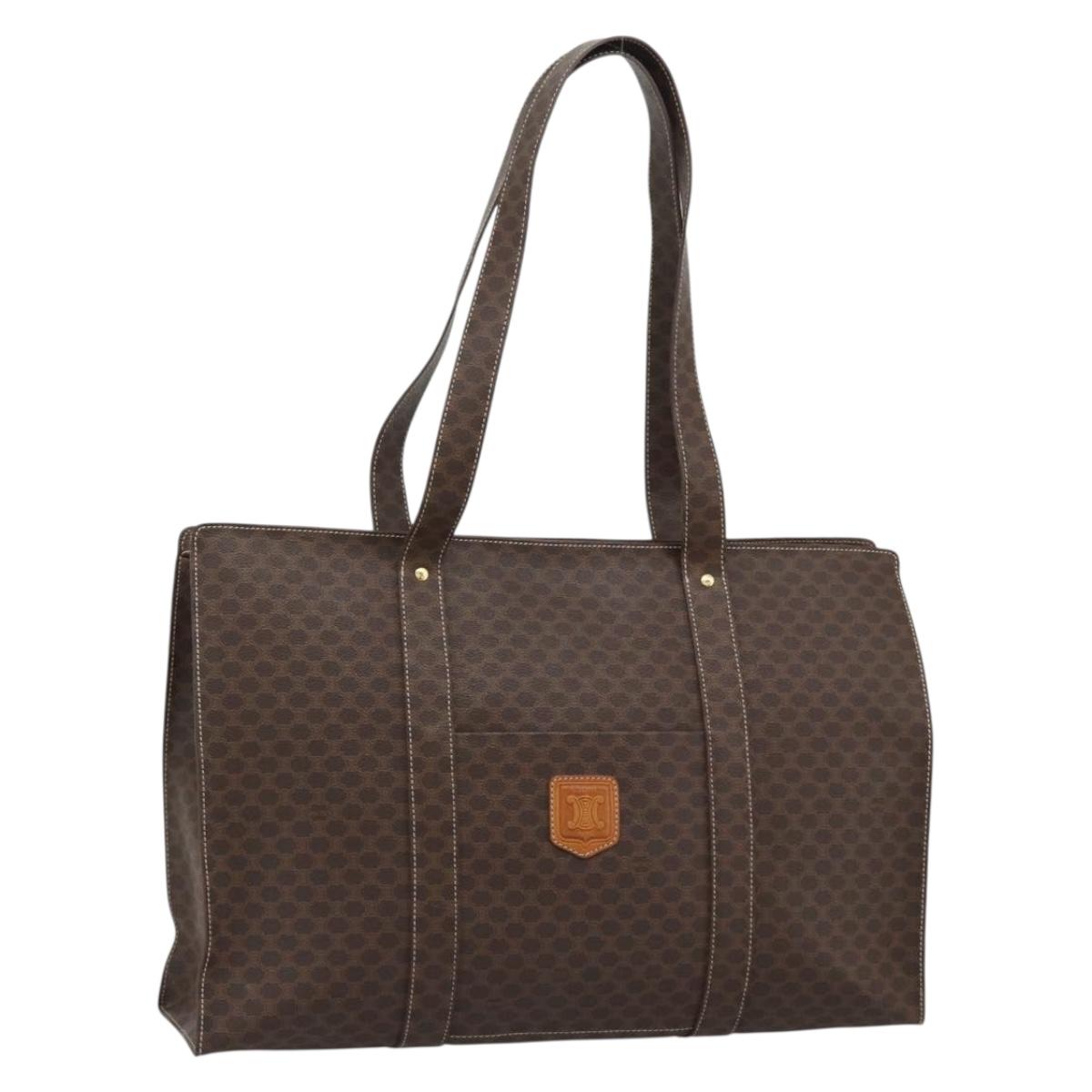 CELINE Macadam Canvas Tote Bag PVC Leather Brown Gold Auth 190411