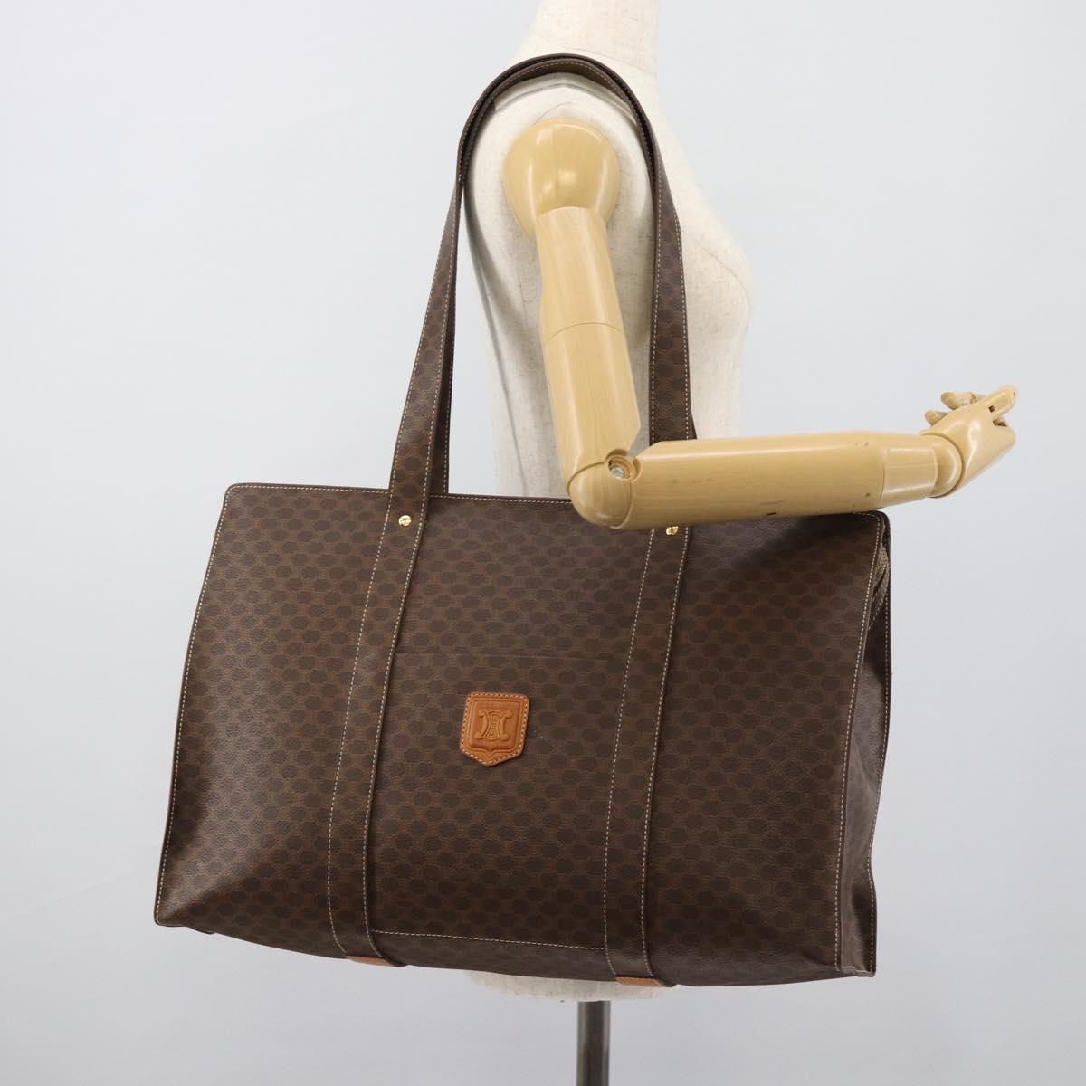 CELINE Macadam Canvas Tote Bag PVC Leather Brown Gold Auth 190411