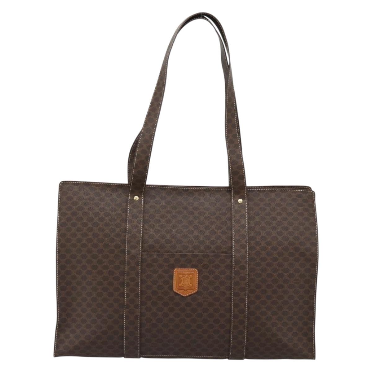 CELINE Macadam Canvas Tote Bag PVC Leather Brown Gold Auth 190411