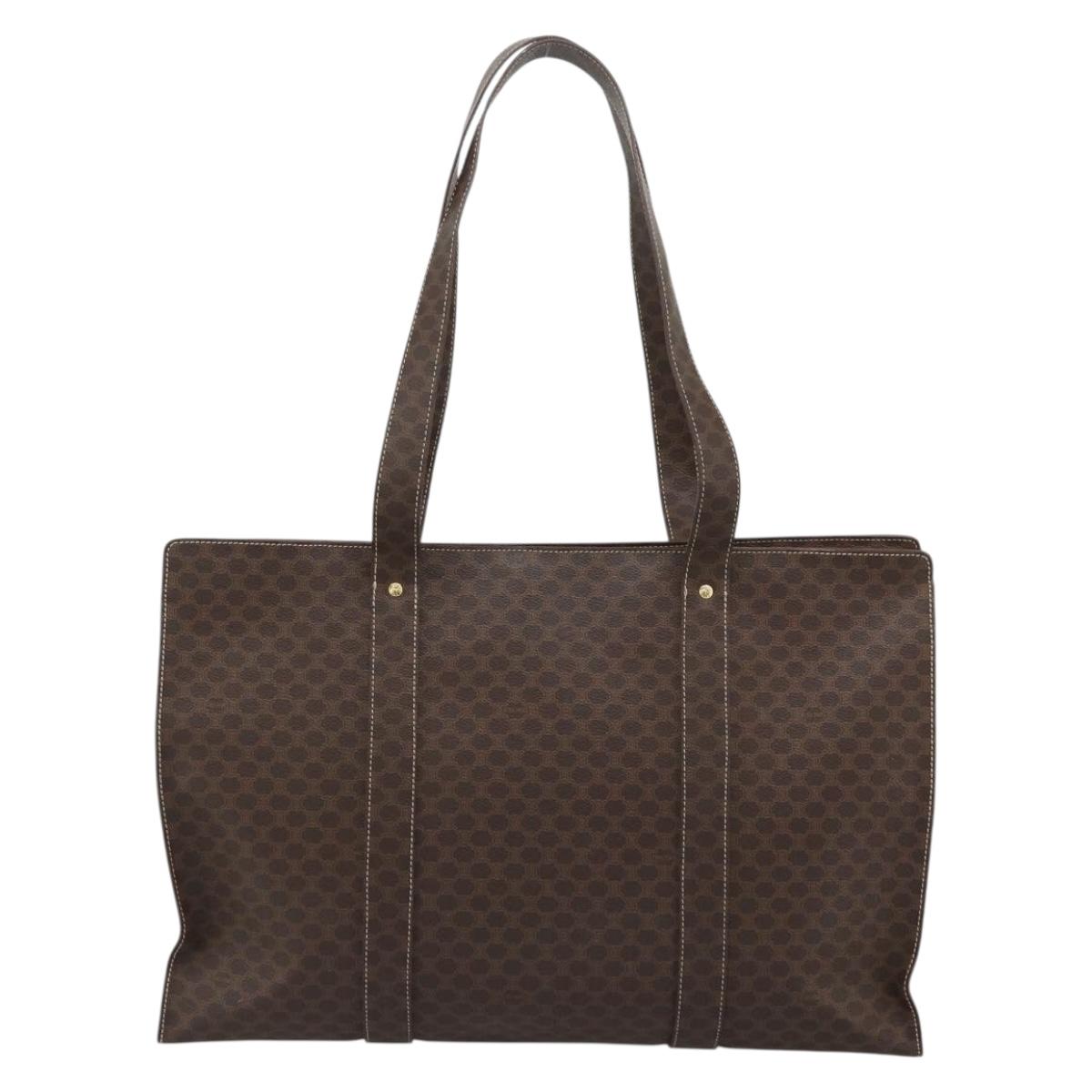 CELINE Macadam Canvas Tote Bag PVC Leather Brown Gold Auth 190411