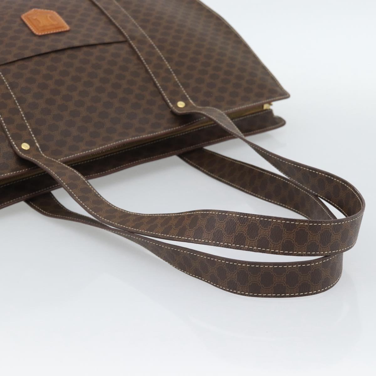 CELINE Macadam Canvas Tote Bag PVC Leather Brown Gold Auth 190411