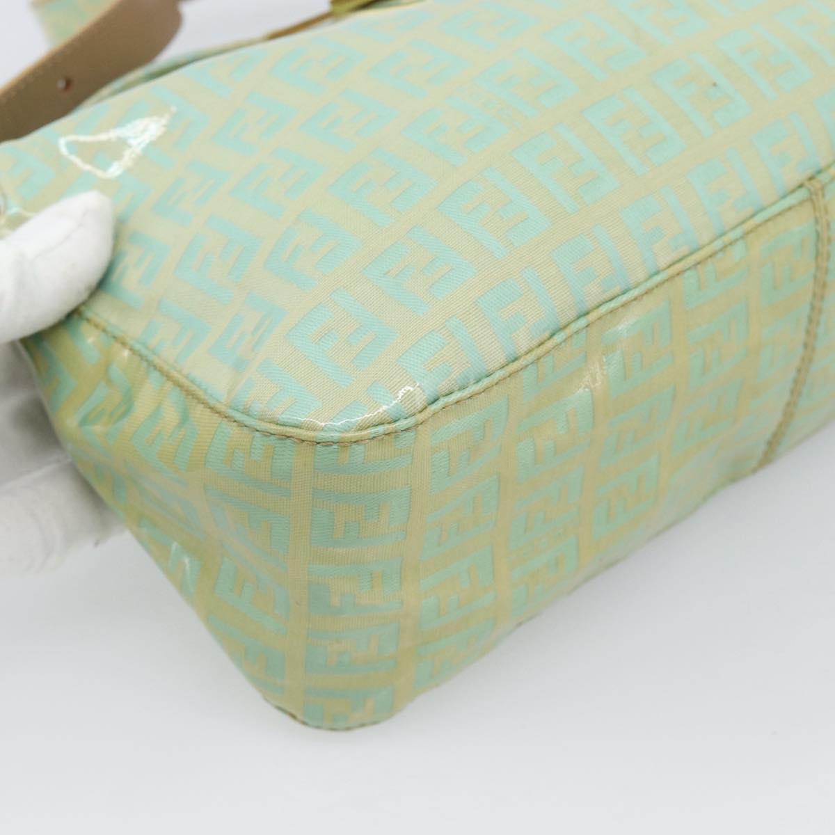 FENDI Zucchino Canvas Mamma Baguette Bag Coated Canvas Gold Green Auth 190420A