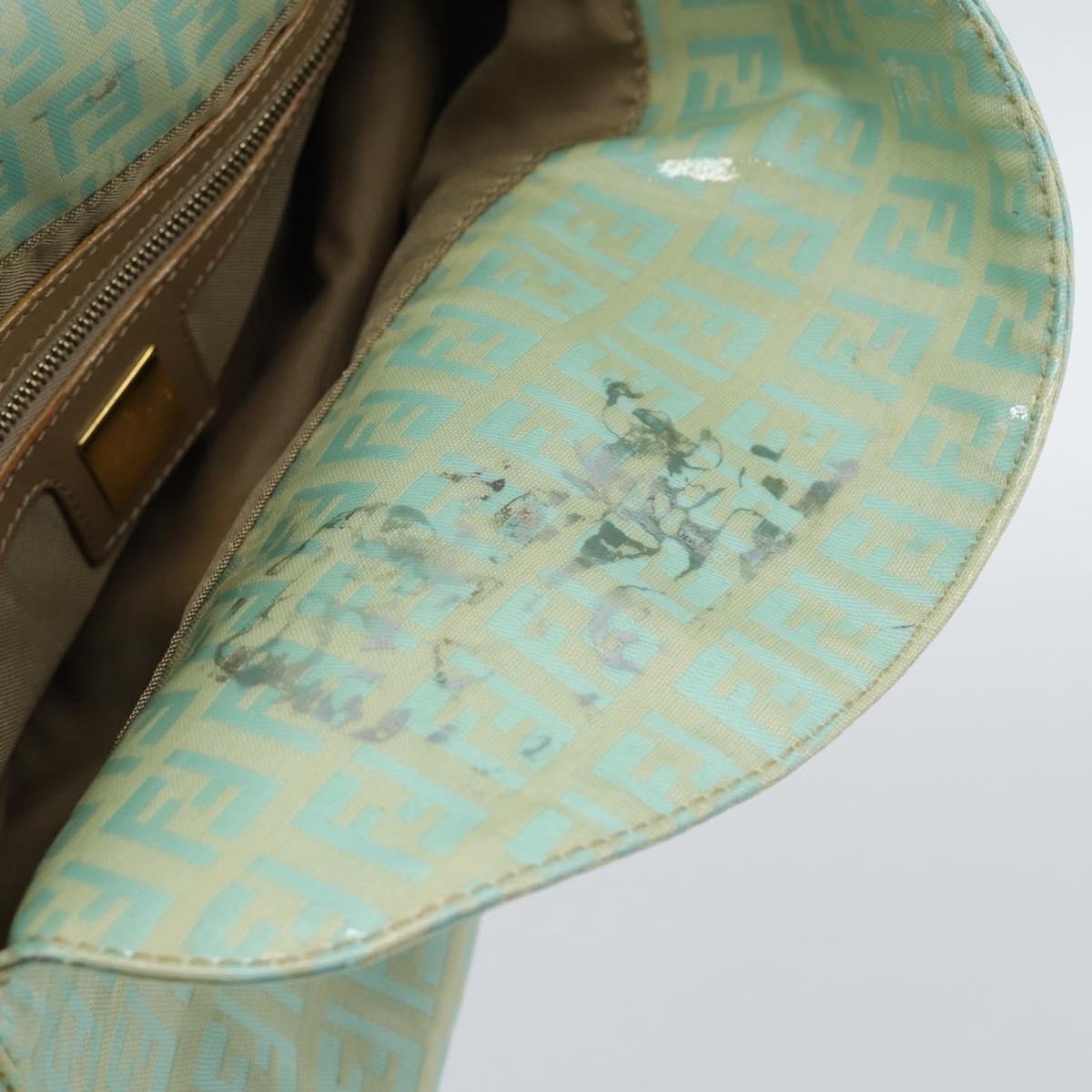 FENDI Zucchino Canvas Mamma Baguette Bag Coated Canvas Gold Green Auth 190420A
