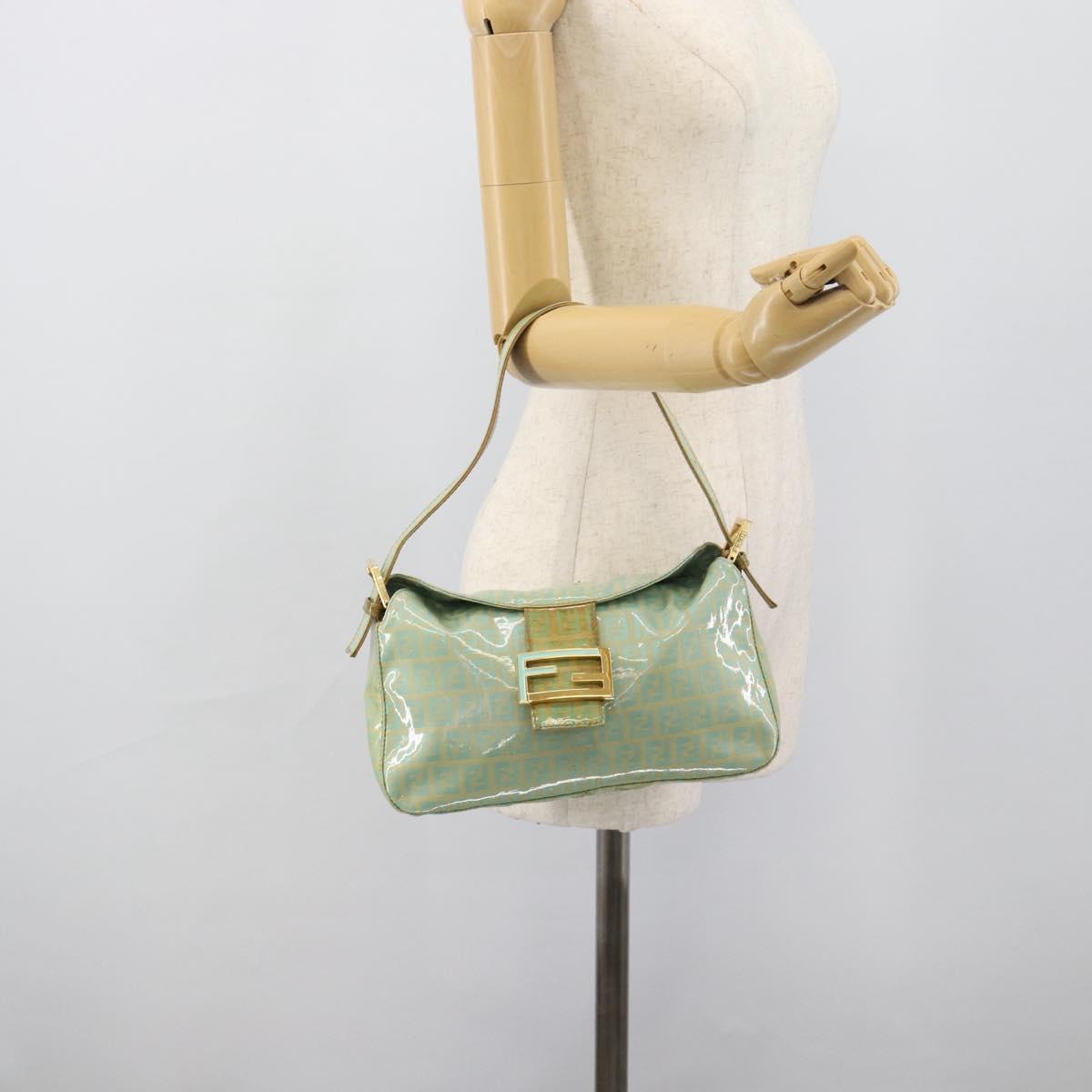FENDI Zucchino Canvas Mamma Baguette Bag Coated Canvas Gold Green Auth 190420A