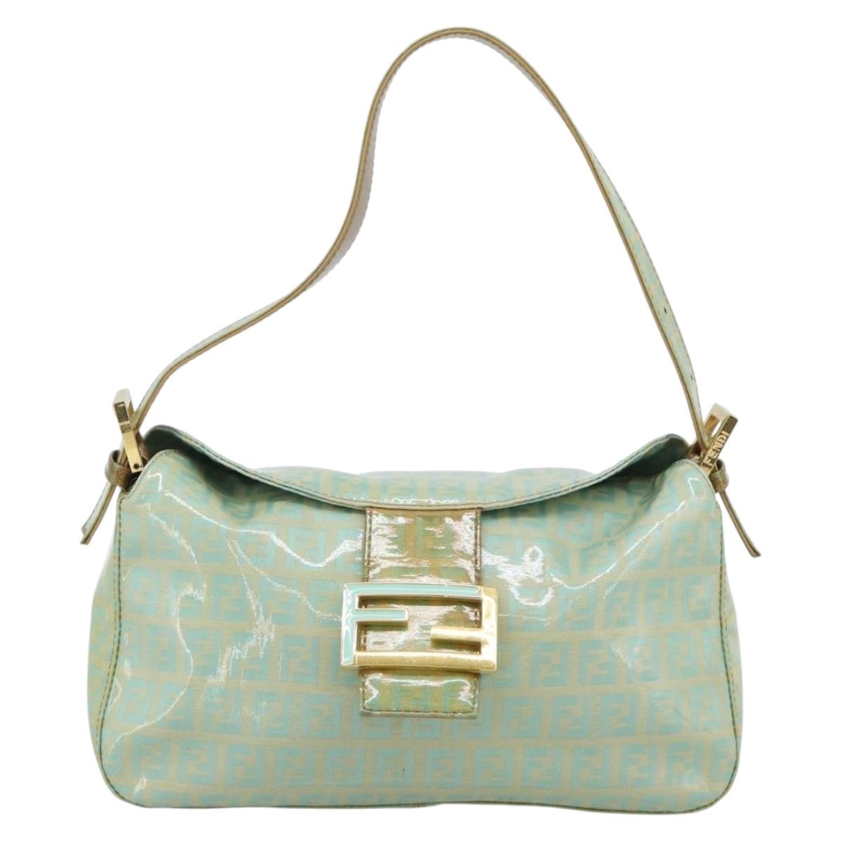 FENDI Zucchino Canvas Mamma Baguette Bag Coated Canvas Gold Green Auth 190420A