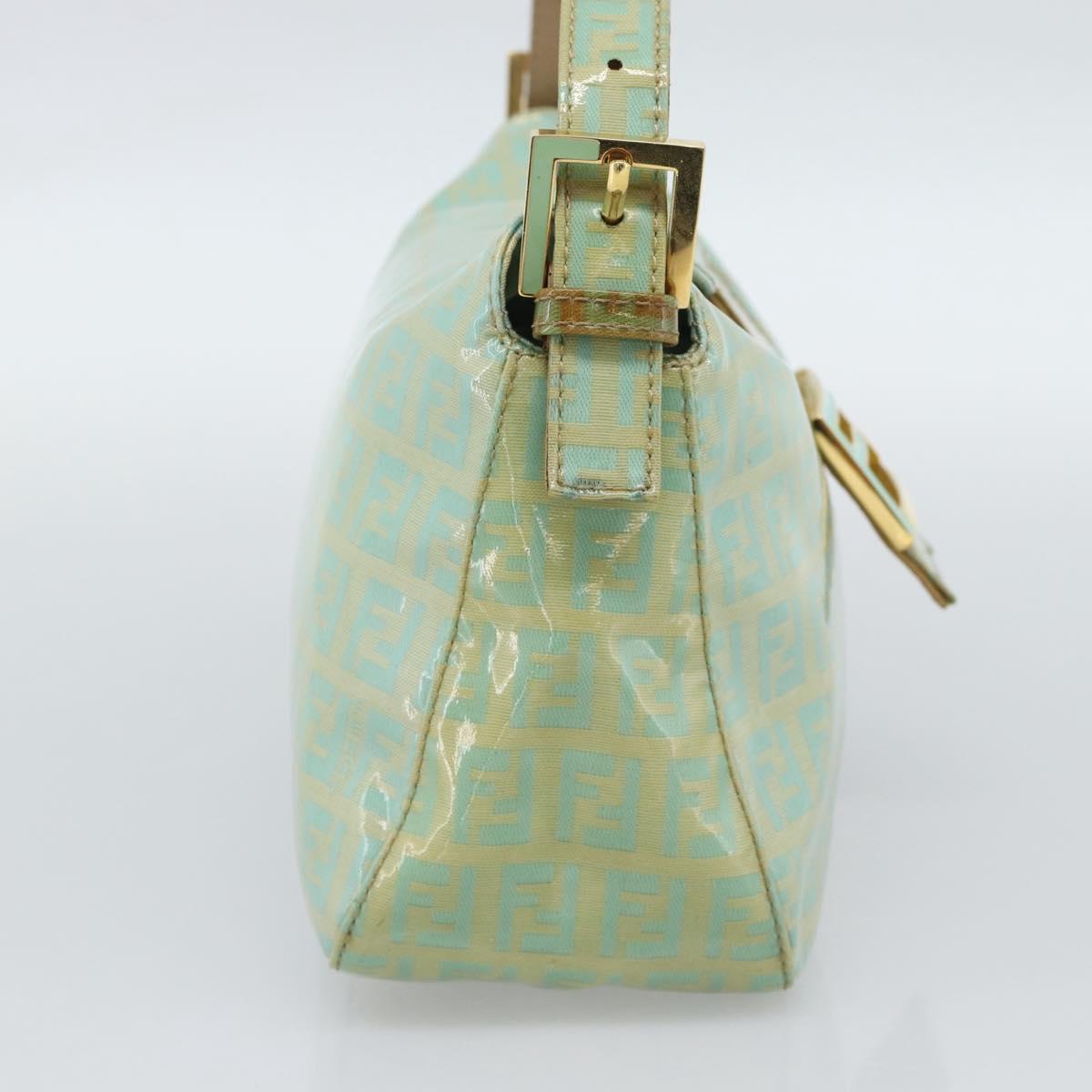FENDI Zucchino Canvas Mamma Baguette Bag Coated Canvas Gold Green Auth 190420A