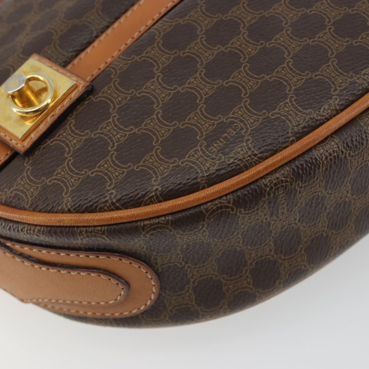 CELINE Macadam Canvas Shoulder Bag PVC Leather Brown Gold Auth 190422A