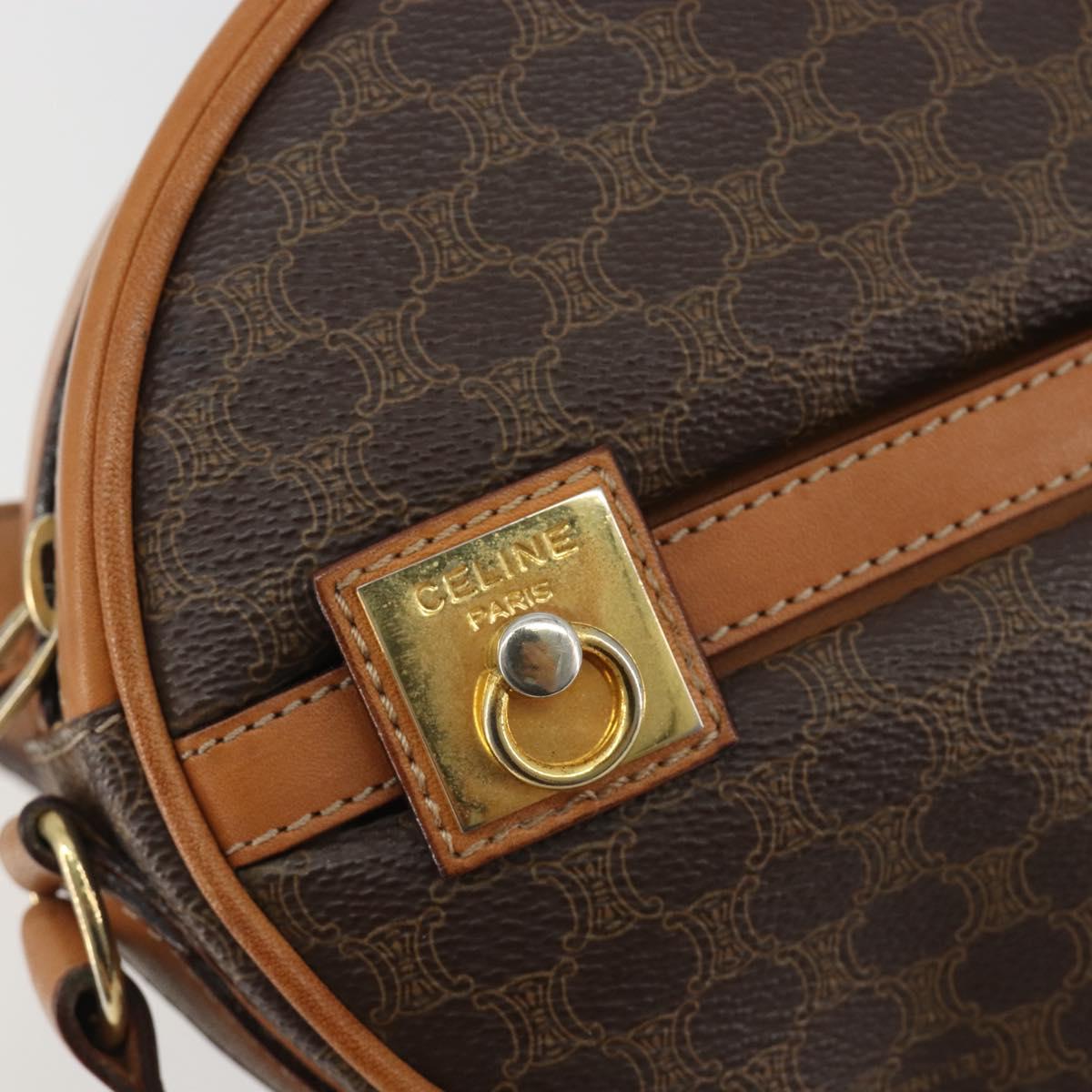 CELINE Macadam Canvas Shoulder Bag PVC Leather Brown Gold Auth 190422A
