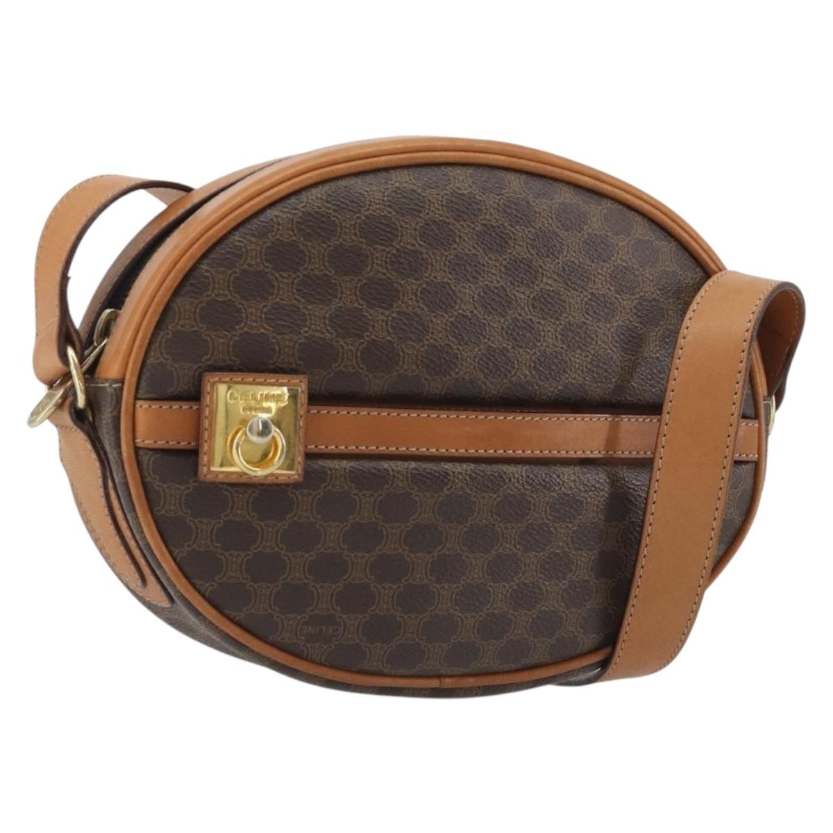 CELINE Macadam Canvas Shoulder Bag PVC Leather Brown Gold Auth 190422A