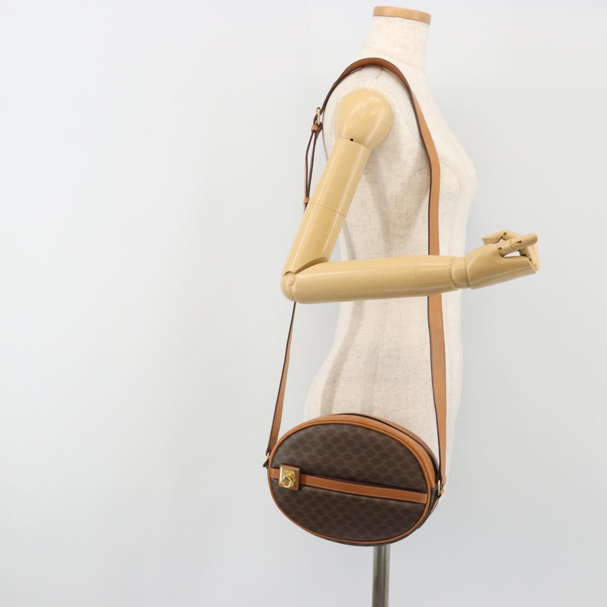 CELINE Macadam Canvas Shoulder Bag PVC Leather Brown Gold Auth 190422A