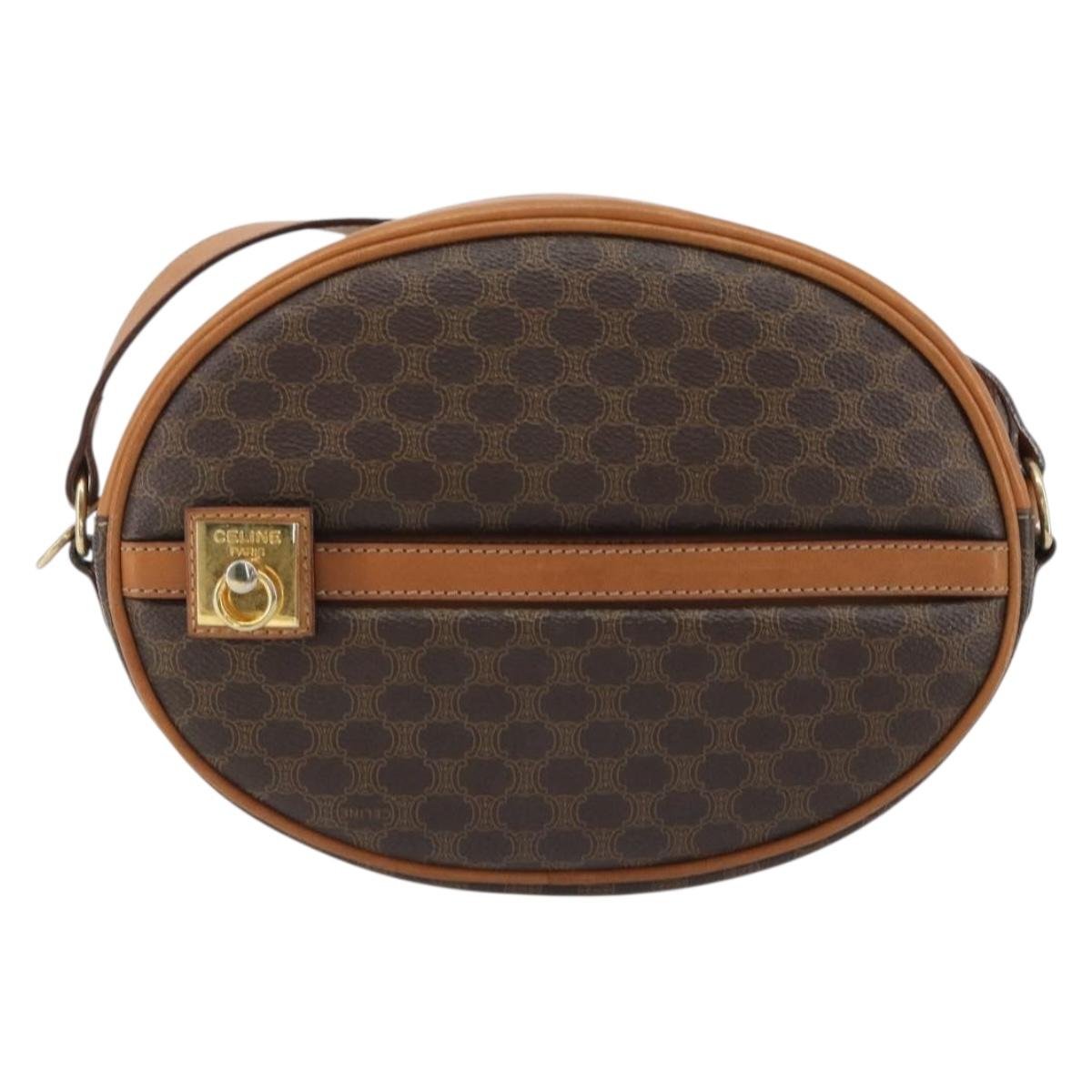 CELINE Macadam Canvas Shoulder Bag PVC Leather Brown Gold Auth 190422A