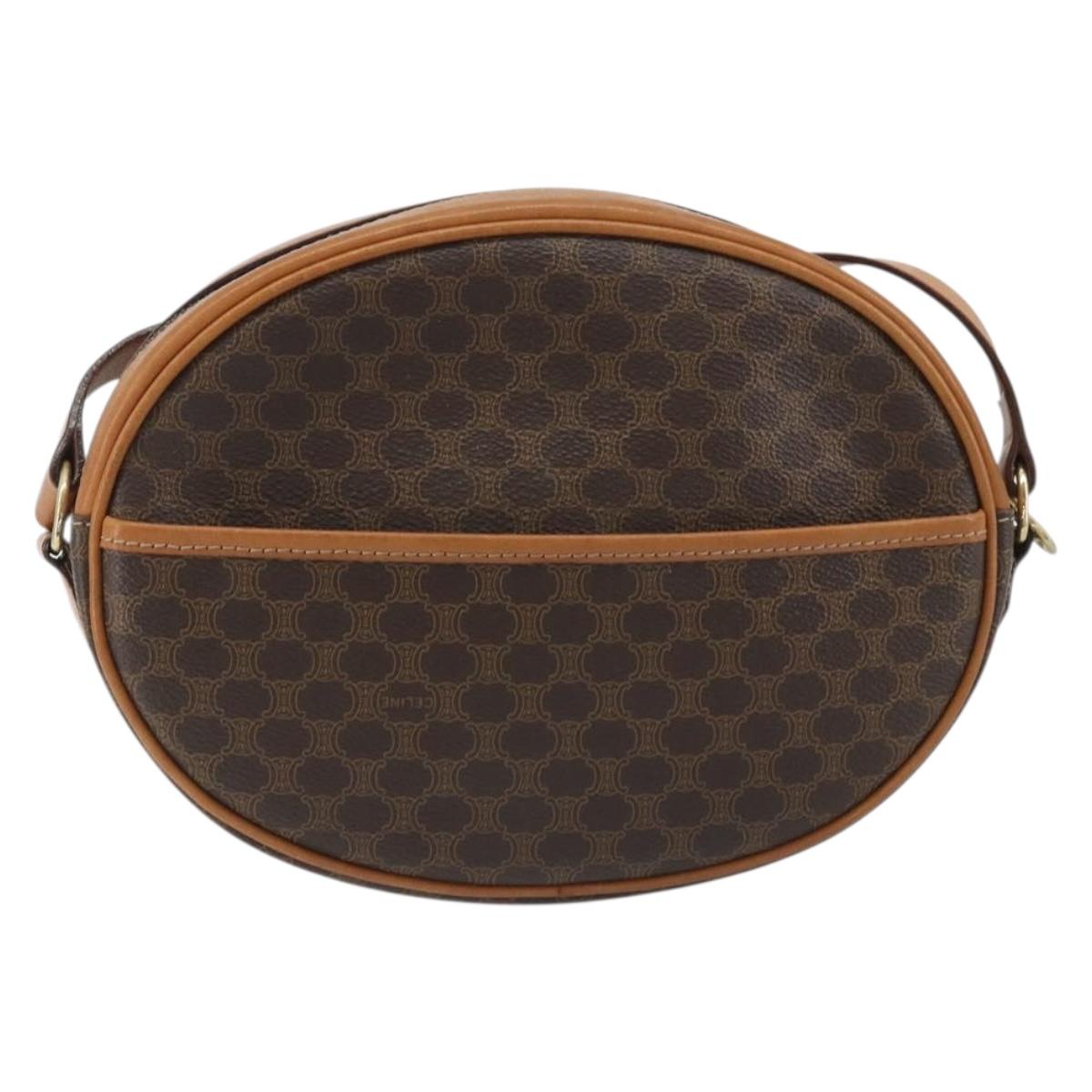 CELINE Macadam Canvas Shoulder Bag PVC Leather Brown Gold Auth 190422A
