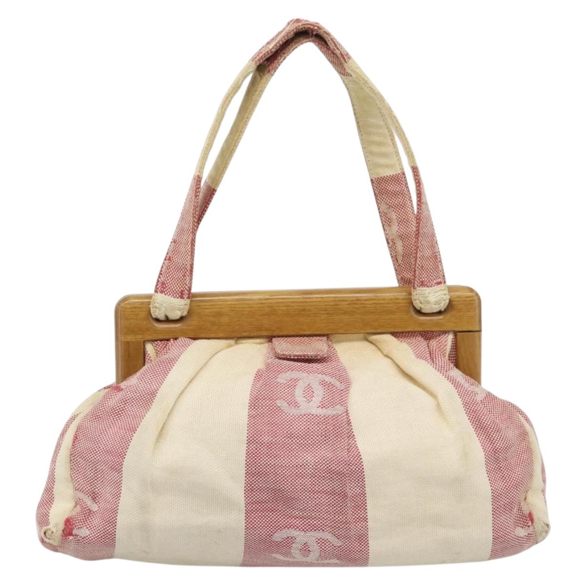 CHANEL Hand Bag Canvas Red CC Auth 190424