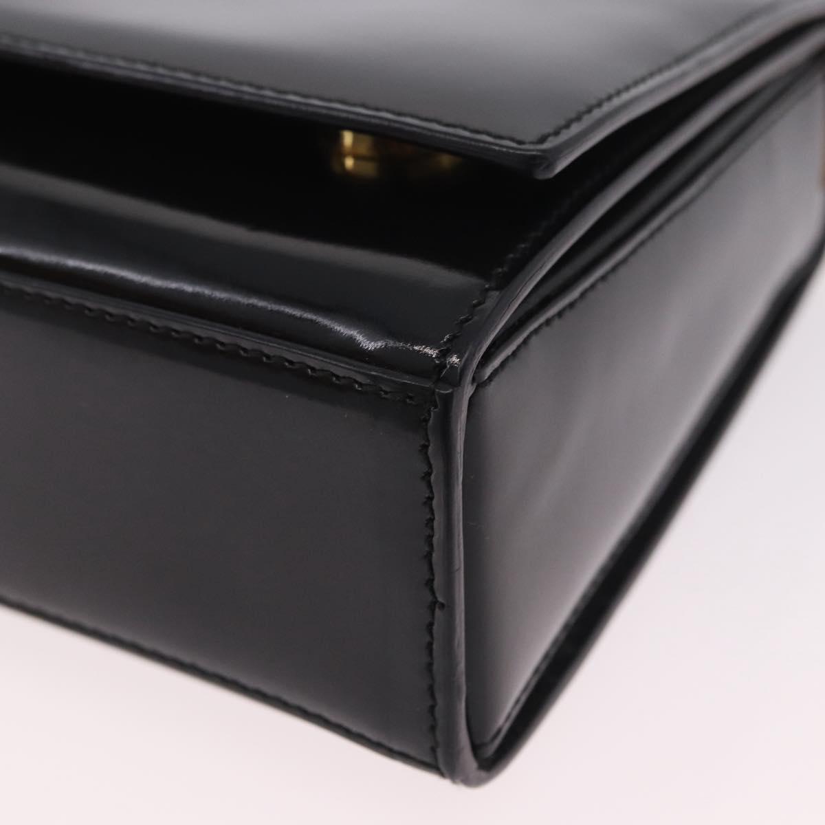 CELINE Hand Bag Patent leather Black Gold Auth 190425A