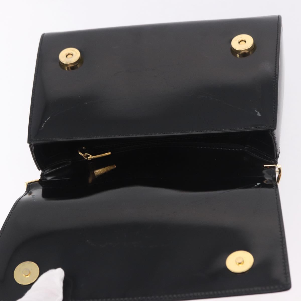 CELINE Hand Bag Patent leather Black Gold Auth 190425A