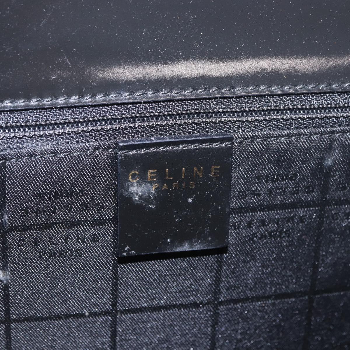 CELINE Hand Bag Patent leather Black Gold Auth 190425A