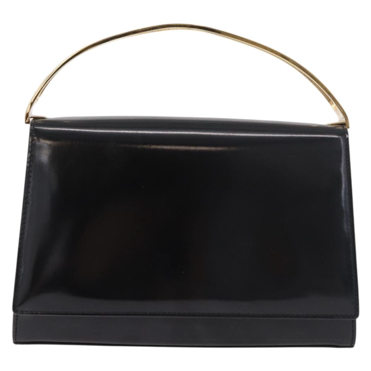 CELINE Hand Bag Patent leather Black Gold Auth 190425A