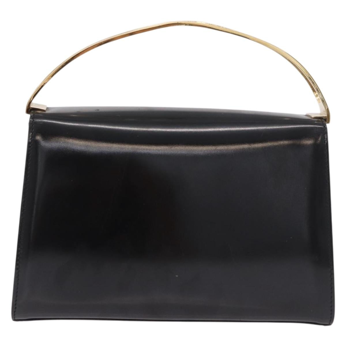 CELINE Hand Bag Patent leather Black Gold Auth 190425A