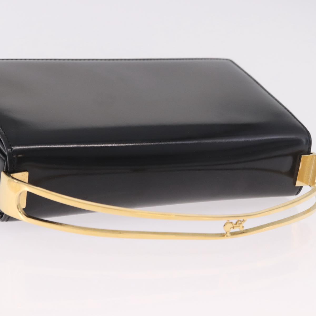 CELINE Hand Bag Patent leather Black Gold Auth 190425A